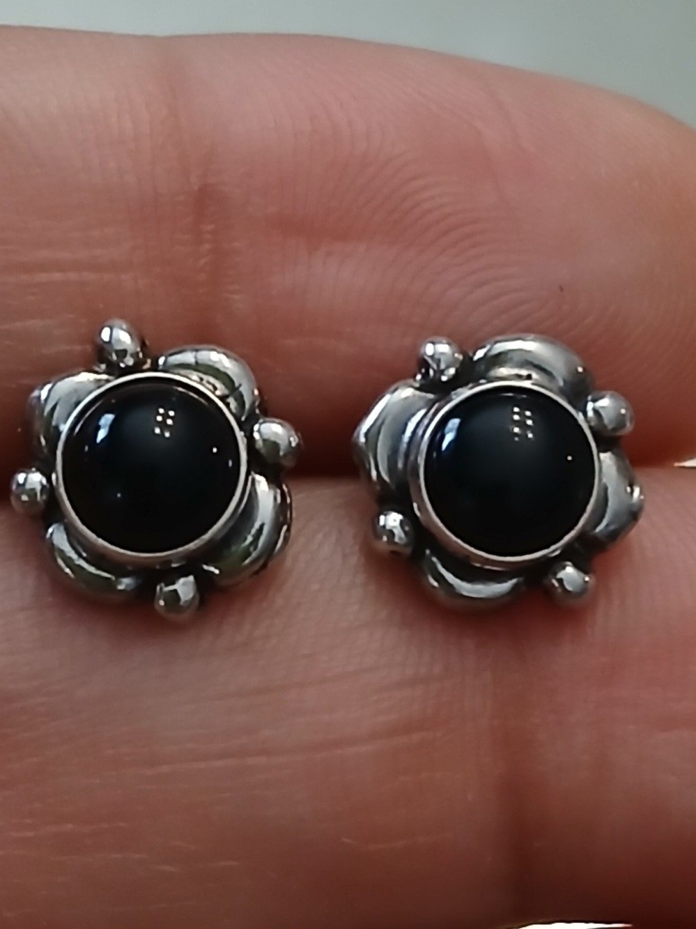Sterling Silver Black Onyx Vintage Stud Earrings